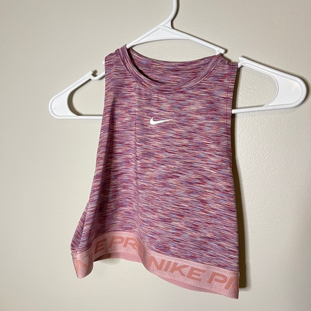 Nike S cropped workout shirt womens pink abstract stripes nike pro gym active